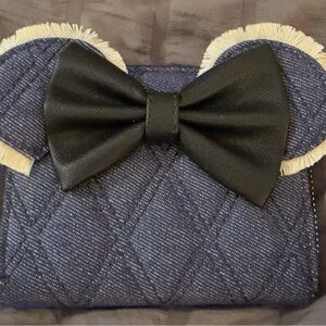 Disney Minnie Mouse Loungefly Denim Quilted Zip Around Wallet